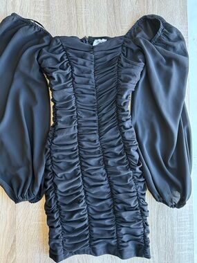 Princess Polly Black Ruched Puff-Sleeve Mini Dress 2